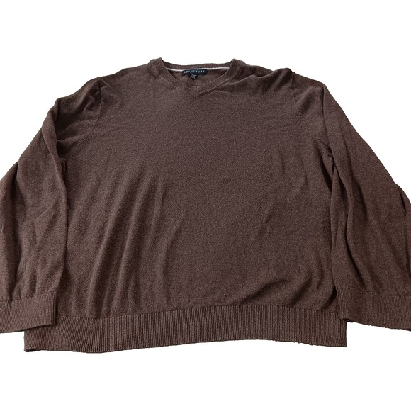 Structure VTG‎ 90s V-Neck Brown Wool Blend Long Sleeve Sweater Men's XXL Grandpa - Picture 1 of 6